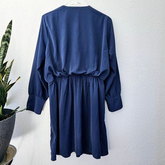 Abercrombie & Fitch Long-Sleeve Draped Mini Dress Wrap Bodice V Neck Blue XL NEW - Picture 10 of 10